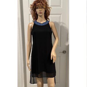 White House Black Market Embellished Chiffon Overlay Dress LBD Size 0 NWT $110